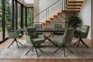 SET 2 SCAUNE ROTATIVE, PROMETHEUS, 180 grade, REALIZAT DIN METAL SI TEXTIL VELUR CATIFELAT, CULOARE VERDE, ARTIM GROUP SELECTION