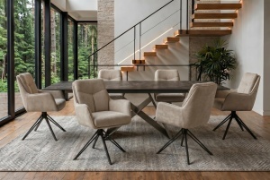 SET 2 SCAUNE ROTATIVE, PROMETHEUS, 180 grade, REALIZAT DIN METAL SI TEXTIL VELUR CATIFELAT, CULOARE BEJ, ARTIM GROUP SELECTION