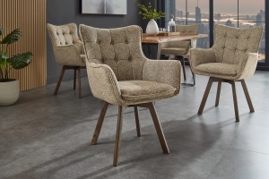 SET 2 SCAUNE ROTATIVE THOR 360GRADE, CADRUL DIN LEMN MASIV DE STEJAR SI MATERIAL TEXTIL , TAUPE DESCHIS, STIL MODERN
