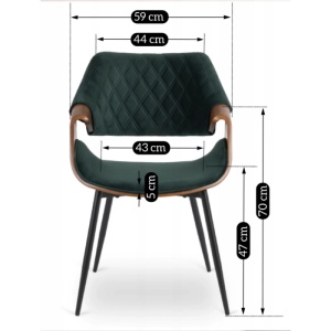 SET 4 SCAUNE, ARTIM MEBLE, REALIZAT DIN MATERIAL CATIFEA VERDE SI FURNIR/METAL, STIL MODERN - Img 5