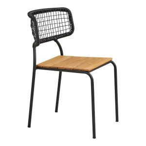 SET 4 SCAUNE DE TERASA NASVILLE, REALIZAT DIN METAL, LEMN DE TEC SI POLIRATAN, CULOARE NEGRU/NATUR, HOUSE NORDIC - Img 4