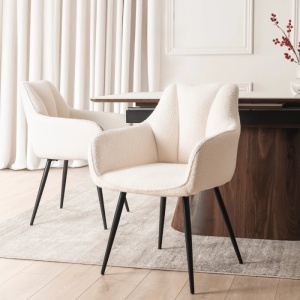 SET 4 SCAUNE LIVING, ARTIM MEBLE, REALIZAT DIN MATERIAL BOUCLE BEJ SI CADRUL DIN METAL, STIL MODERN - Img 2