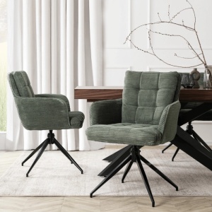 SET 4 SCAUNE ROTATIVE, ARTIM MEBLE, REALIZAT DIN MATERIAL CATIFEA RAIAT VERDE SI METAL, STIL MODERN - Img 2