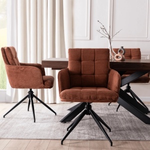 SET 4 SCAUNE ROTATIVE, ARTIM MEBLE, REALIZAT DIN MATERIAL CATIFEA RAIAT CARAMIZIU SI METAL, STIL MODERN