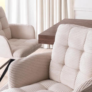 SET 4 SCAUNE ROTATIVE, ARTIM MEBLE, REALIZAT DIN MATERIAL CATIFEA RAIAT CREM SI METAL, STIL MODERN - Img 3