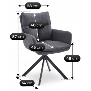 SET 4 SCAUNE ROTATIVE, ARTIM MEBLE, REALIZAT DIN MATERIAL TEXTIL GRI INCHIS SI METAL, STIL MODERN - Img 10