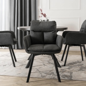 SET 4 SCAUNE ROTATIVE, ARTIM MEBLE, REALIZAT DIN MATERIAL TEXTIL GRI INCHIS SI CADRUL DIN METAL, STIL MODERN - Img 2