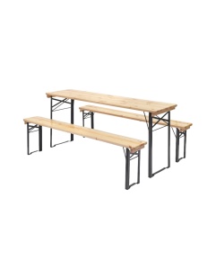 SET BERARIE 220cm, PENTRU PROIECTE B2B, O MASA SI DOUA BANCI, DIN LEMN DE pin SI METAL, PLIABIL SI STIVUIBIL, PENTRU UZ COMERCIAL, ARTIM GROUP SELECTION