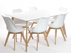 SET DE 4 SCAUNE VEYRON TUY ALB DIN LEMN SI PIELE ECO STIL SCANDINAV - Img 5