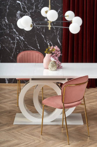 SET DINING - MASA EXTENSIBILA GALARDO, 160/200 CM+ 4 SCAUNE K499, ROZ/AURIU , STIL MODERN, HALMAR - Img 2