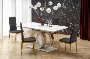 SET DINING - MASA EXTENSIBILA GALARDO, 160/200 CM+ 4 SCAUNE K501, NEGRU/AURIU , STIL MODERN, HALMAR - Img 1
