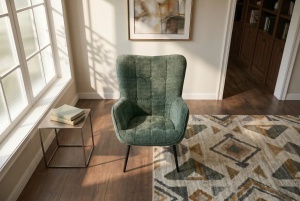 SET FOTOLIU SI TABURET SCANDINAVIA, DIN METAL SI TEXTIL CHENILLE, CULOARE VERDE, INVICTA INTERIOR - Img 4