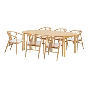 SET MASA SI 6 SCAUNE, DIN LEMN SI TEXTIL, CULOARE NATUR, HOUSE NORDIC