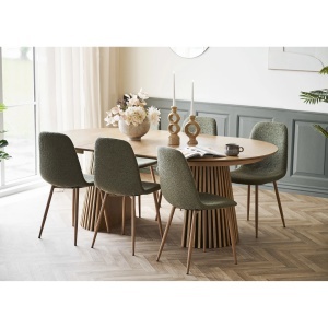 SET MASA SI 6 SCAUNE, DIN LEMN SI TEXTIL, CULOARE VERDE/NATUR, HOUSE NORDIC - Img 2