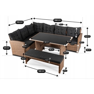 SET MOBILIER DE GRADINA/TERASA, LIMPIO, ARTIM MEBLE, DIN TEHNORATAN, TEXTIL SI STICLA, CULOARE MARO/NEGRU - Img 9