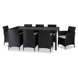 SET MOBILIER GRADINA, ARTIM MEBLE, MASA SI 8 SCAUNE, REALIZAT DIN POLIRATAN, CULOARE NEGRU/BEJ, STIL MODERN - Img 11
