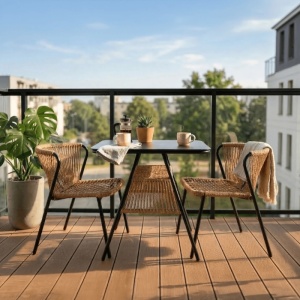 SET TERASA, MASA SI 2 SCAUNE, ARTIM MEBLE, REALIZAT DIN RATAN, METAL SI STICLA, CULOARE NEAGRA/MARO, STIL MODERN - Img 2