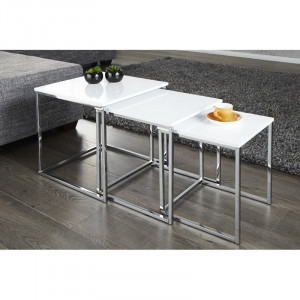 SET TREI MASUTE DE CAFEA, FUSION, COD 11839, MDF ALB, STIL MODERN - Img 3