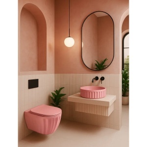 SET: VAS DE TOALETA SUSPENDAT + LAVOAR PE BALT REA LIGHT PINK MAT, CALITATE SUPERIOARA - Img 4