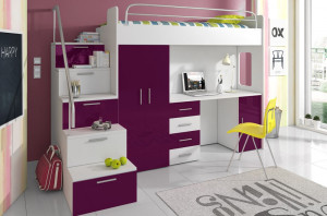 SISTEM MODULAR PENTRU CAMERA COPII ALB/VIOLET RAJ4 KM DESIGN MODERN