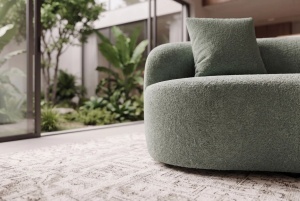 SOFA DEOSEBITA ATELIER 3 LOCURI 230CM, REALIZATA DIN LEMN MASIV SI TEXTIL BOUCLE, CULOARE VERDE GRI, INVICTA INTERIOR - Img 7