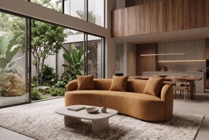 SOFA DEOSEBITA ATELIER 3 LOCURI 230CM, REALIZATA DIN LEMN MASIV SI CATIFEA, CULOARE GALBEN MUSTAR, INVICTA INTERIOR - Img 8