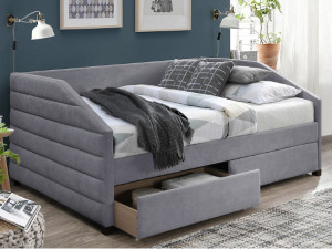STOC !!! PAT DORMITOR NADIA, CU SERTARE, 120 CM, GRI TAP 142, TAPITERIE DIN CATIFEA, STIL MODERN
