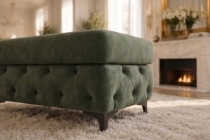 TABURET CHESTERFIELD 95CM, DIN LEMN SI TEXTIL CATIFEA, CULOARE VERDE, INVICTA INTERIOR - Img 11
