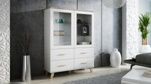 VITRINA LOTTA 120-2DSZ4S ALB/STEJAR SONOMA DESIGN SCANDINAV CM