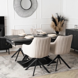 10X SCAUN ROTATIV, ARTIM MEBLE, REALIZAT DIN MATERIAL TEXTIL, CULOARE CREM, STIL MODERN - Img 4