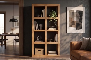 BIBLIOTECA LIVING MAKASSAR 180CM, 8 COMPARTIMENTE, REALIZATA DIN LEMN DE MANGO, CULOARE MARO NATUR - Img 10