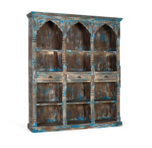 BIBLIOTECA OLEANDER 170CM, REALIZATA DIN LEMN DE MANGO SI METAL, CULOARE ALBASTRU ANTICHIZAT, GINER Y COLOMER - Img 3