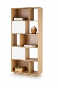 BIBLIOTECA REG22, STEJAR AURIU/ALB, DIN FURNIR, STIL MODERN, HALMAR