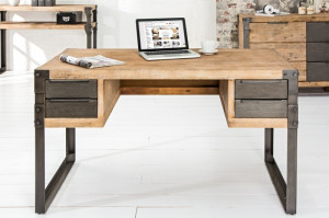 BIROU 135CM, DIN LEMN MASIV, FACTORY, COD 36768, DESIGN VINTAGE/INDUSTRIAL - Img 3