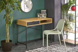 BIROU B50, NATURAL/NEGRU, DIN MDF FURNIRUIT, MDF LAMINAT SI METAL, STIL MODERN