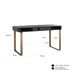 BIROU BLACKBONE BRASS, 140 CM, NEGRU/AURIU ANTICHIZAT, DIN FURNIR DE STEJAR SI METAL, RICHMOND INTERIORS - Img 10