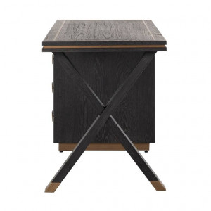 BIROU HUNTER, 150 CM, NEGRU/AURIU ANTICHIZAT, DIN FURNIR DE STEJAR SI METAL, RICHMOND INTERIORS - Img 2