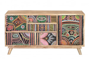 BUFET 100CM, MARO/MULTICOLOR, PICTAT MANUAL, DIN LEMN DE MANGO, GINER Y COLOMER - Img 5