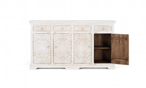 BUFET 180CM, ALB ANTICHIZAT, LEMN MASIV DE MANGO, REALIZAT MANUAL, GINER Y COLOMER - Img 2