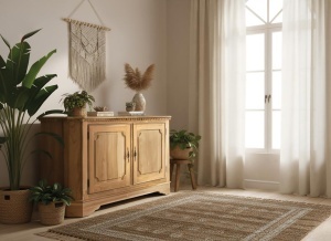 BUFET LIVING, 150CM, LEMN MASIV DE TEC, CULOARE NATUR, SCULPTAT MANUAL, ARTIM GROUP SELECTION - Img 2
