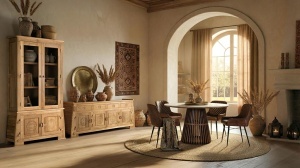 BUFET LIVING, 202CM, LEMN MASIV DE TEC, CULOARE NATUR, NOTE RUSTICE, ARTIM GROUP SELECTION - Img 7