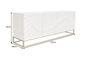 BUFET LIVING DEOSEBIT, SCORPION 180CM, MODEL 3D, REALIZAT DIN LEMN DE MANGO SI METAL, CULOARE ALB/AURIU, INVICTA INTERIOR - Img 8