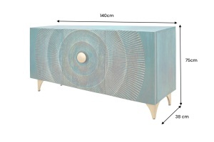 BUFET LIVING GOLDEN SUNSET 140CM, REALIZAT DIN LEMN DE MANGO, DE CULOARE TURCOAZ/AURIU, MODEL 3D, ARTIM GROUP - Img 4