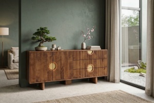 BUFET LIVING, MADISON 180CM, REALIZAT DIN LEMN DE MANGO, CULOARE NATUR/AURIU, ARTIM GROUP - Img 9