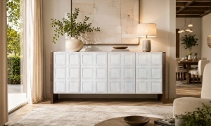 BUFET LIVING VIREN 170CM, REALIZAT DIN LEMN DE MANGO, CULOARE ALB/NUC, STIL MODERN, GINER Y COLOMER - Img 2