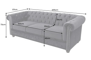 CANAPEA, CHESTERFIELD, 205CM CU 3 LOCURI, MATERIAL CATIFEA DE CULOARE NEAGRA, ARTIM GROUP SELECTION - Img 5