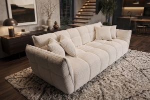 CANAPEA CONFORTABILA CLOUD 260CM, 3 LOCURI, REALIZATA DIN LEMN SI MATERIAL BOUCLE, CULOARE BEJ - Img 7
