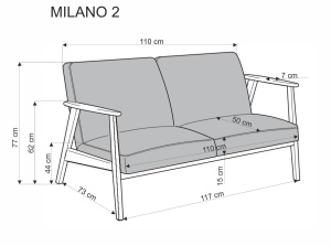 CANAPEA CONFORTABILA MILANO 2S, GRI CASTEL 93/NUC, TAPITERIE DIN STOFA SI PICIOARE DIN LEMN MASIV, STIL MODERN - Img 2