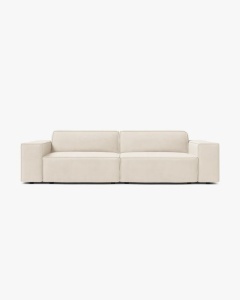 CANAPEA CU 3 LOCURI JODIE, 204X99 CM, ADANCIME SCAUN 62 CM, BEJ DESCHIS, TAPITAT CU TAPITERIE DIN TEXTIL CATIFEA BLUVEL, MICADONI