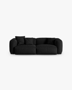 CANAPEA CU 3 LOCURI MARTINA, 120X184 CM, ADANCIME SCAUN 90 CM, NEGRU, TAPITAT CU TAPITERIE DIN TEXTIL STRUCTURAT BOSTON, MICADONI